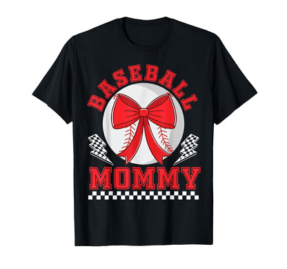 Baseball Mommy Bow Checkered Player T-Shirt - Custom Art Print Men Women - T-Shirt, Sweatshirt, Hoodie