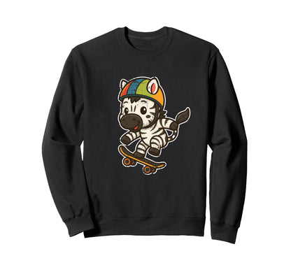 Skateboard Zebra Helmet Sweatshirt - Fun Novelty Design for Adults - T-Shirt, Sweatshirt, Hoodie