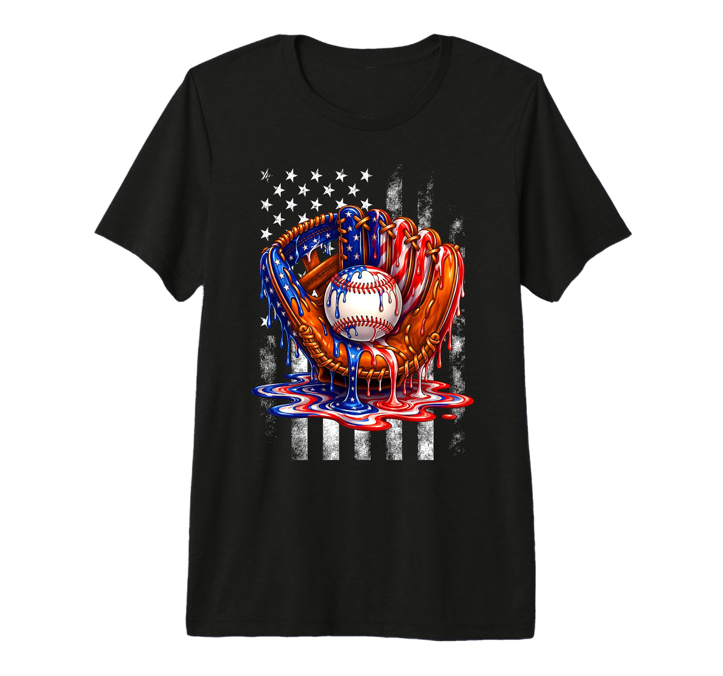 4Th July Baseball Glove Ice Cream Drip T-Shirt - Custom Art Print Unisex - T-Shirt, Sweatshirt, Hoodie
