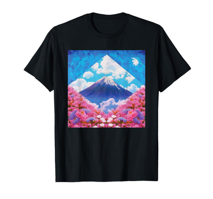 Vaporwave Mount Fuji Japanese Sakura T-Shirt - Novelty Apparel for Adults - T-Shirt, Sweatshirt, Hoodie