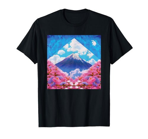 Vaporwave Mount Fuji Japanese Sakura T-Shirt - Novelty Apparel for Adults - T-Shirt, Sweatshirt, Hoodie