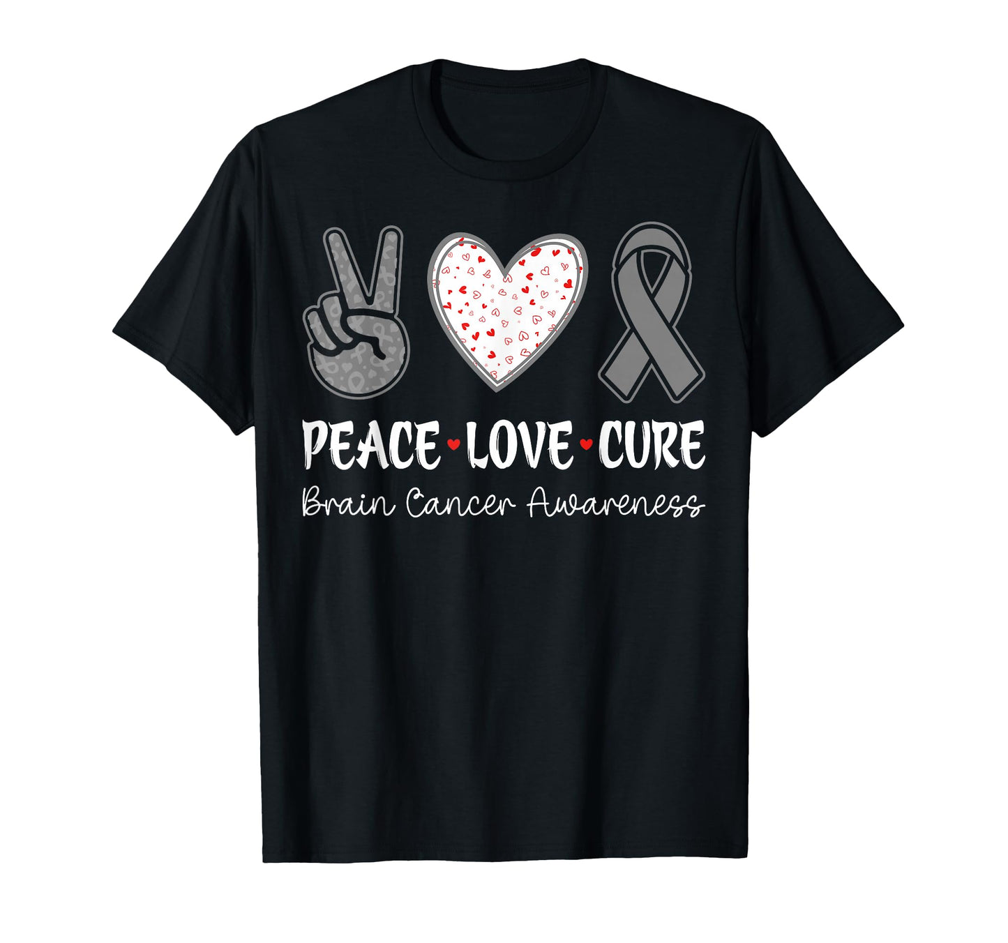 Peace Love Cure Brain Cancer Awareness T-Shirt - Streetwear Style Unisex - T-Shirt, Sweatshirt, Hoodie