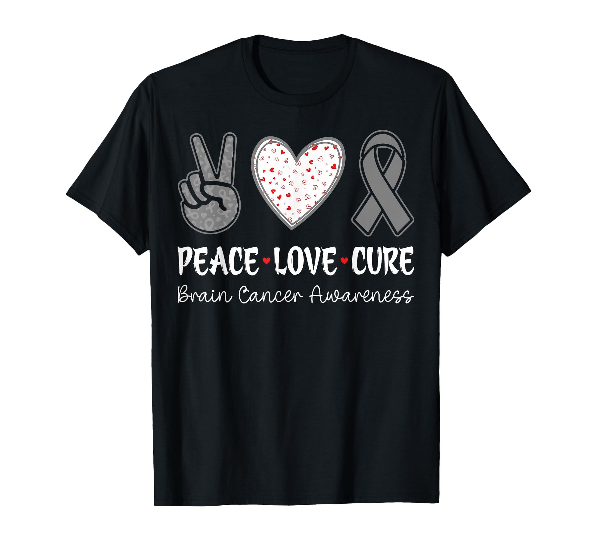 Peace Love Cure Brain Cancer Awareness T-Shirt - Streetwear Style Unisex - T-Shirt, Sweatshirt, Hoodie
