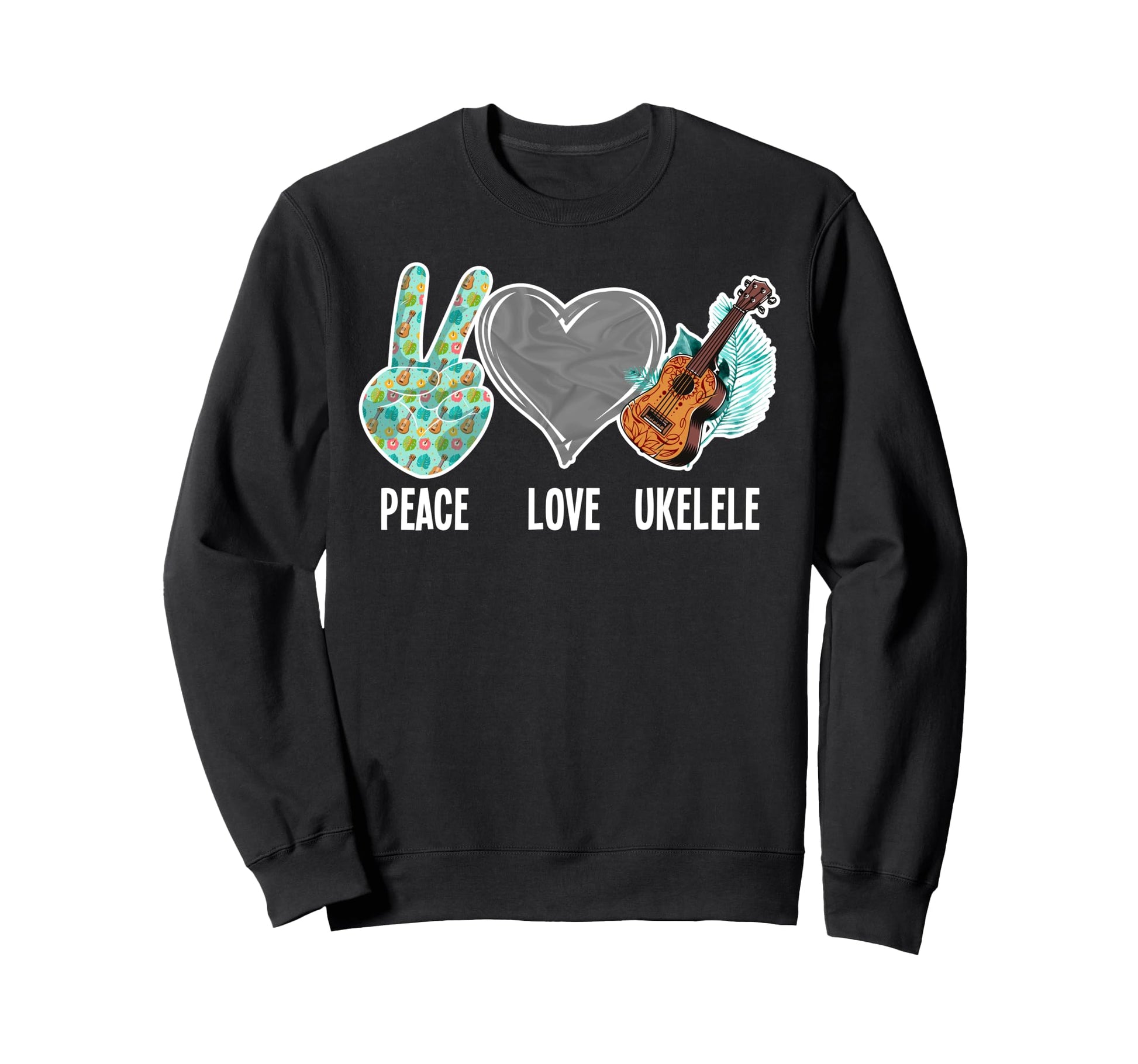 Hawaiian Ukulele Uke Peace Love Sweatshirt - Aesthetic Graphic Unisex - T-Shirt, Sweatshirt, Hoodie