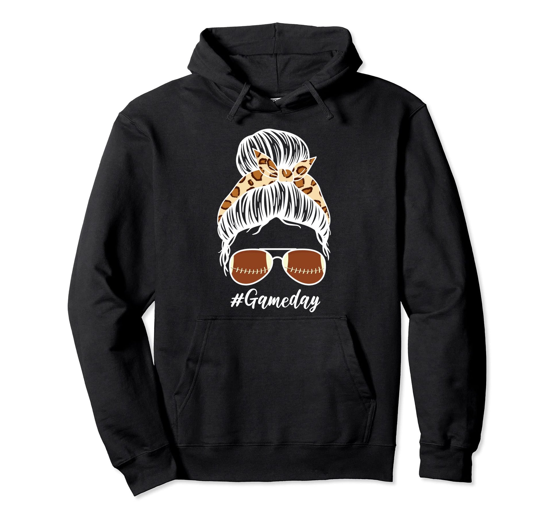 Leopard Sunglasses Messy Bun Game Day Hoodie - Custom Art Print Men Women - T-Shirt, Sweatshirt, Hoodie