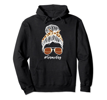 Leopard Sunglasses Messy Bun Game Day Hoodie - Custom Art Print Men Women - T-Shirt, Sweatshirt, Hoodie
