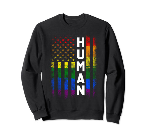 Rainbow American Flag We Are Human Sweatshirt - Minimalist Print Unisex - T-Shirt, Sweatshirt, Hoodie