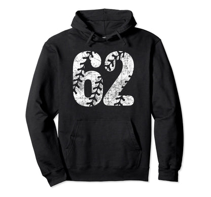 Baseball Softball Mom 62 Number 62 Hoodie - Fun Novelty Design for Adults - T-Shirt, Sweatshirt, Hoodie
