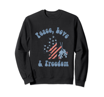 Americana Peace Love Freedom Sweatshirt - Fun Novelty Design for Adults - T-Shirt, Sweatshirt, Hoodie
