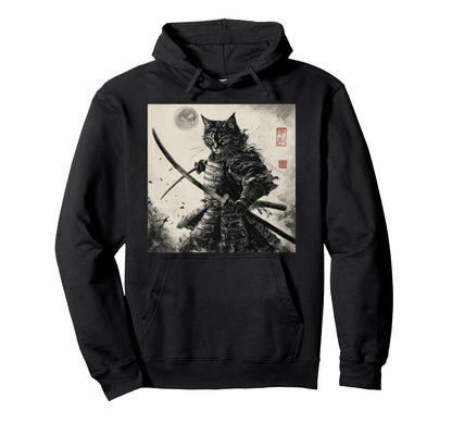 Funny Cat Japanese Samurai Ukiyo E Art Hoodie - Streetwear Style Unisex - T-Shirt, Sweatshirt, Hoodie