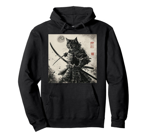 Funny Cat Japanese Samurai Ukiyo E Art Hoodie - Streetwear Style Unisex - T-Shirt, Sweatshirt, Hoodie