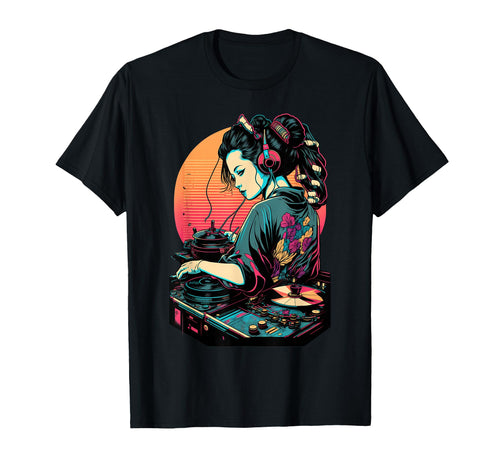 Geisha Dj Edm Japanese Kimono T-Shirt - Custom Art Print for Adults - T-Shirt, Sweatshirt, Hoodie