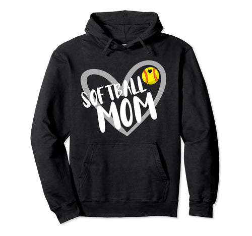 Softball Mom Heart Mama Mothers Day Hoodie - Novelty Apparel for Adults - T-Shirt, Sweatshirt, Hoodie