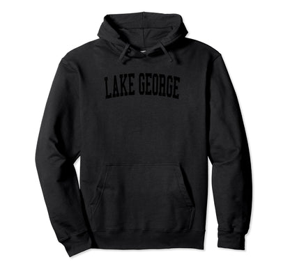 Lake George Distressed Black Varsity Hoodie - Graphic Print Unisex - T-Shirt, Sweatshirt, Hoodie