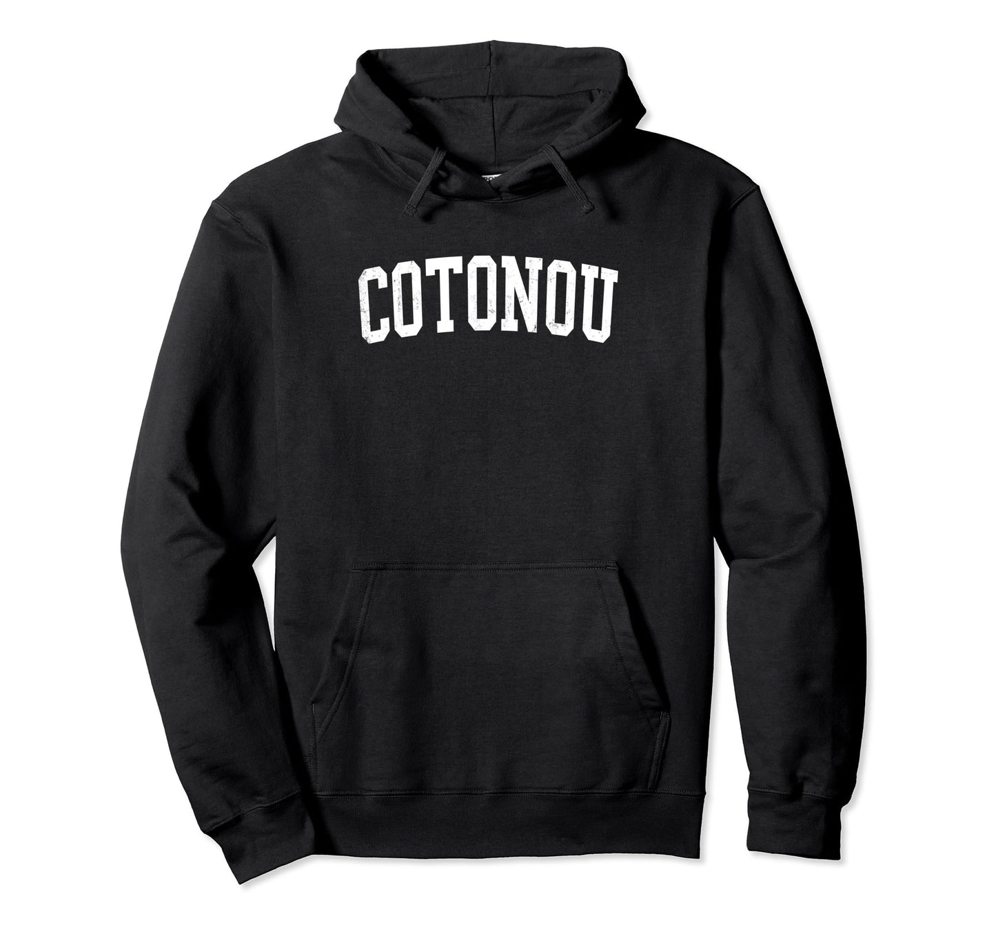 Cotonou Benin Distressed White Varsity Hoodie - Novelty Apparel Men Women - T-Shirt, Sweatshirt, Hoodie