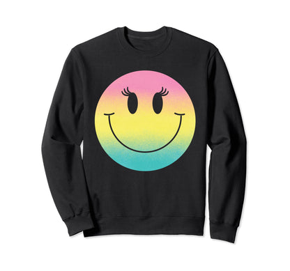 Eyelashes Rainbow Happy Smiling Sweatshirt - Unique Graphic Men Women - T-Shirt, Sweatshirt, Hoodie