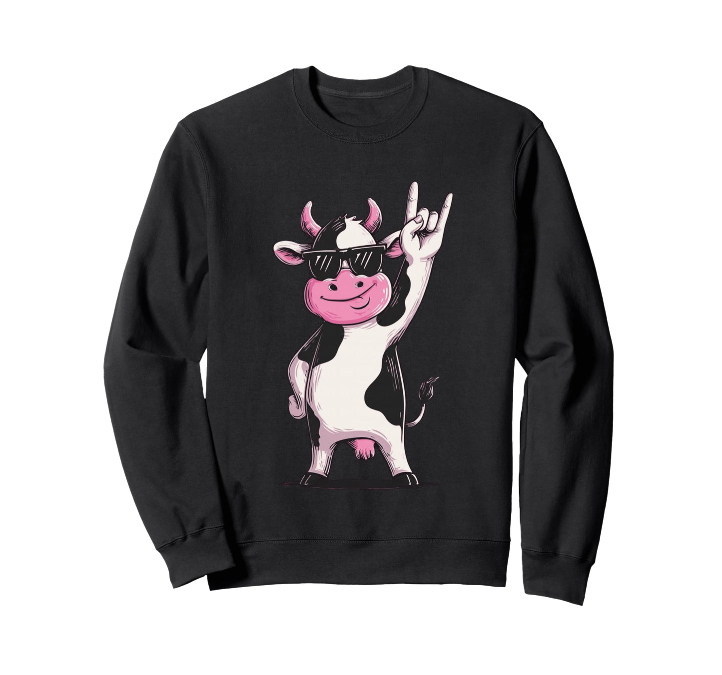 Cow Sunglasses Rock Hand Sign Punk Sweatshirt - Trendy Graphic for Adults - T-Shirt, Sweatshirt, Hoodie