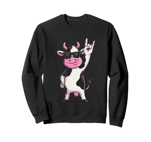 Cow Sunglasses Rock Hand Sign Punk Sweatshirt - Trendy Graphic for Adults - T-Shirt, Sweatshirt, Hoodie