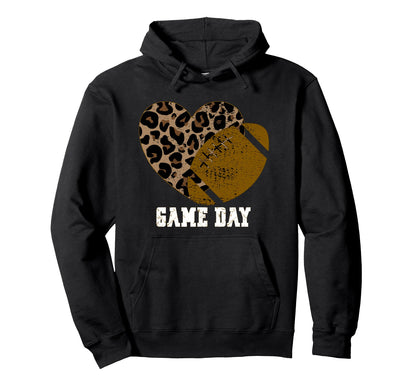 Game Day Leopard Heart Football Hoodie - Custom Art Print for Adults - T-Shirt, Sweatshirt, Hoodie
