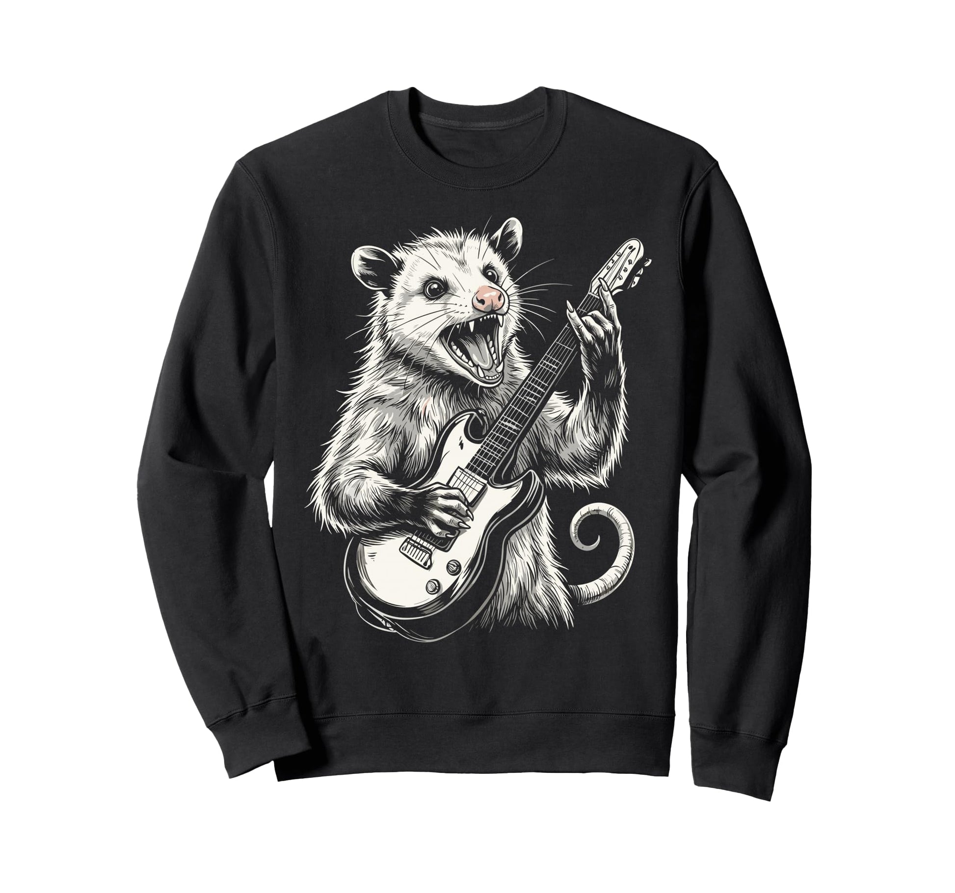 Funny Opossum Playing Guitar Heavy Sweatshirt - Aesthetic Graphic Unisex - T-Shirt, Sweatshirt, Hoodie