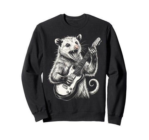 Funny Opossum Playing Guitar Heavy Sweatshirt - Aesthetic Graphic Unisex - T-Shirt, Sweatshirt, Hoodie