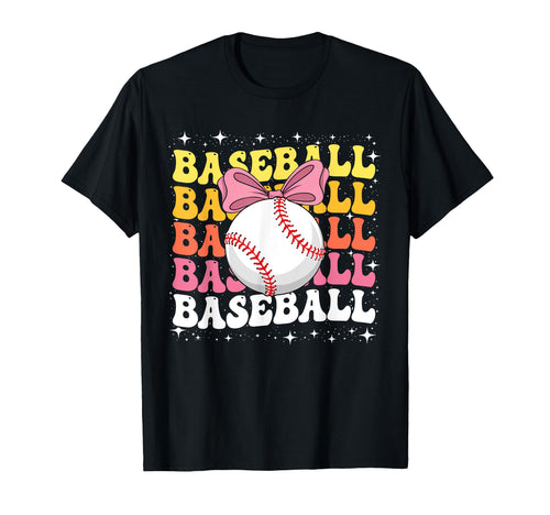 Groovy Baseball Coquette Bow T-Shirt - Streetwear Style for Adults - T-Shirt, Sweatshirt, Hoodie