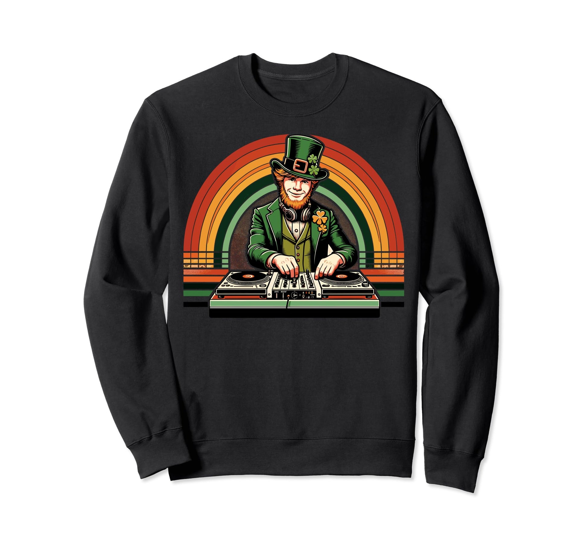 Leprechaun Dj Playing Dj Mixer Sweatshirt - Streetwear Style for Adults - T-Shirt, Sweatshirt, Hoodie