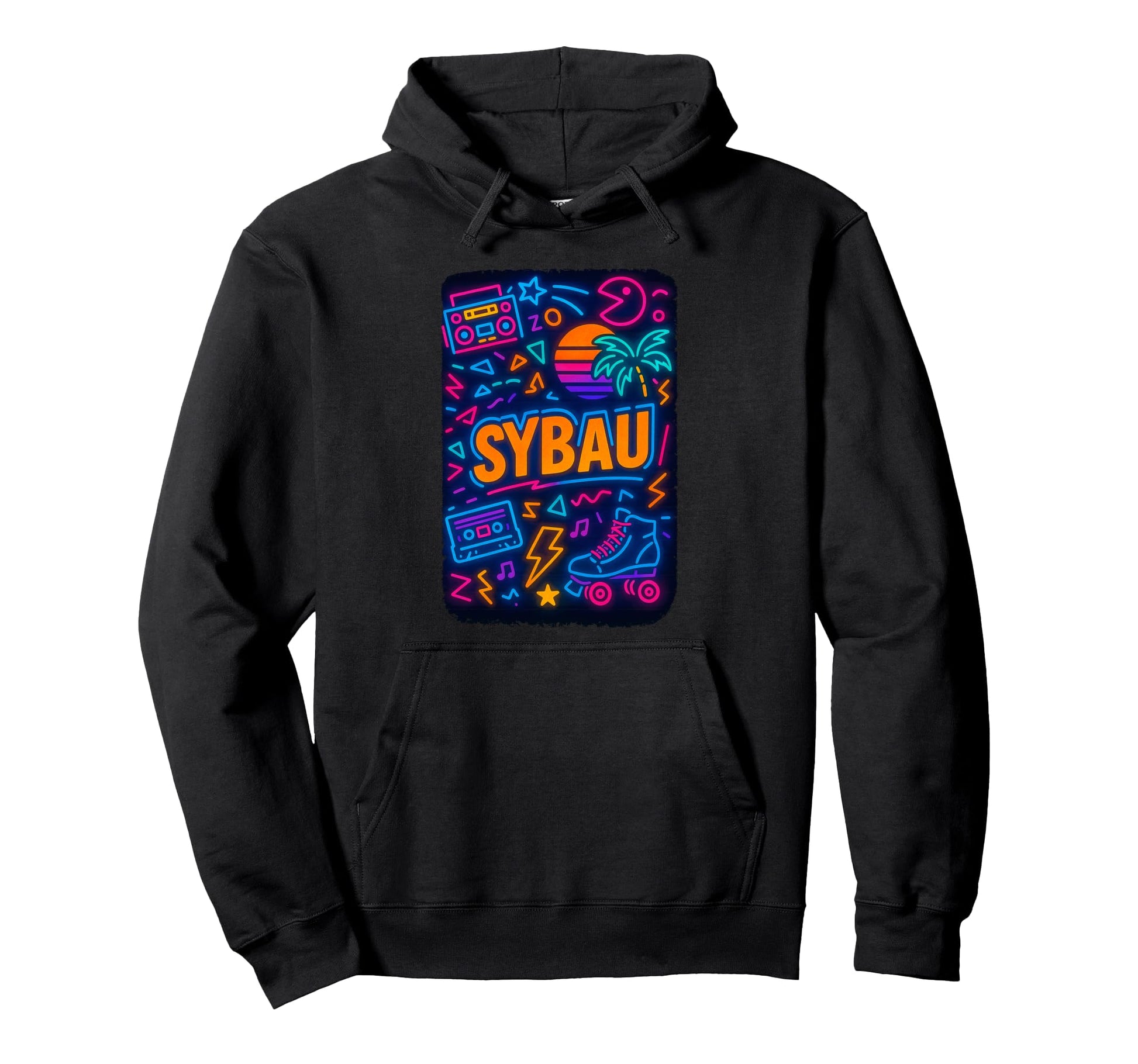 Sybau 80S Aesthetic Vaporwave Hoodie - Fun Novelty Design for Adults - T-Shirt, Sweatshirt, Hoodie