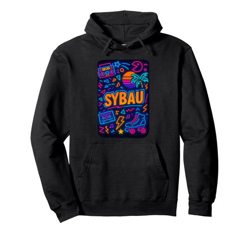 Sybau 80S Aesthetic Vaporwave Hoodie - Fun Novelty Design for Adults - T-Shirt, Sweatshirt, Hoodie