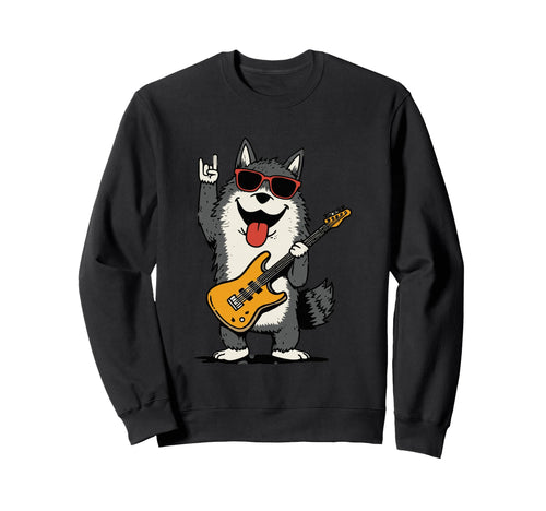 Dog Rock Music Guitar Playing Sweatshirt - Aesthetic Graphic for Adults - T-Shirt, Sweatshirt, Hoodie