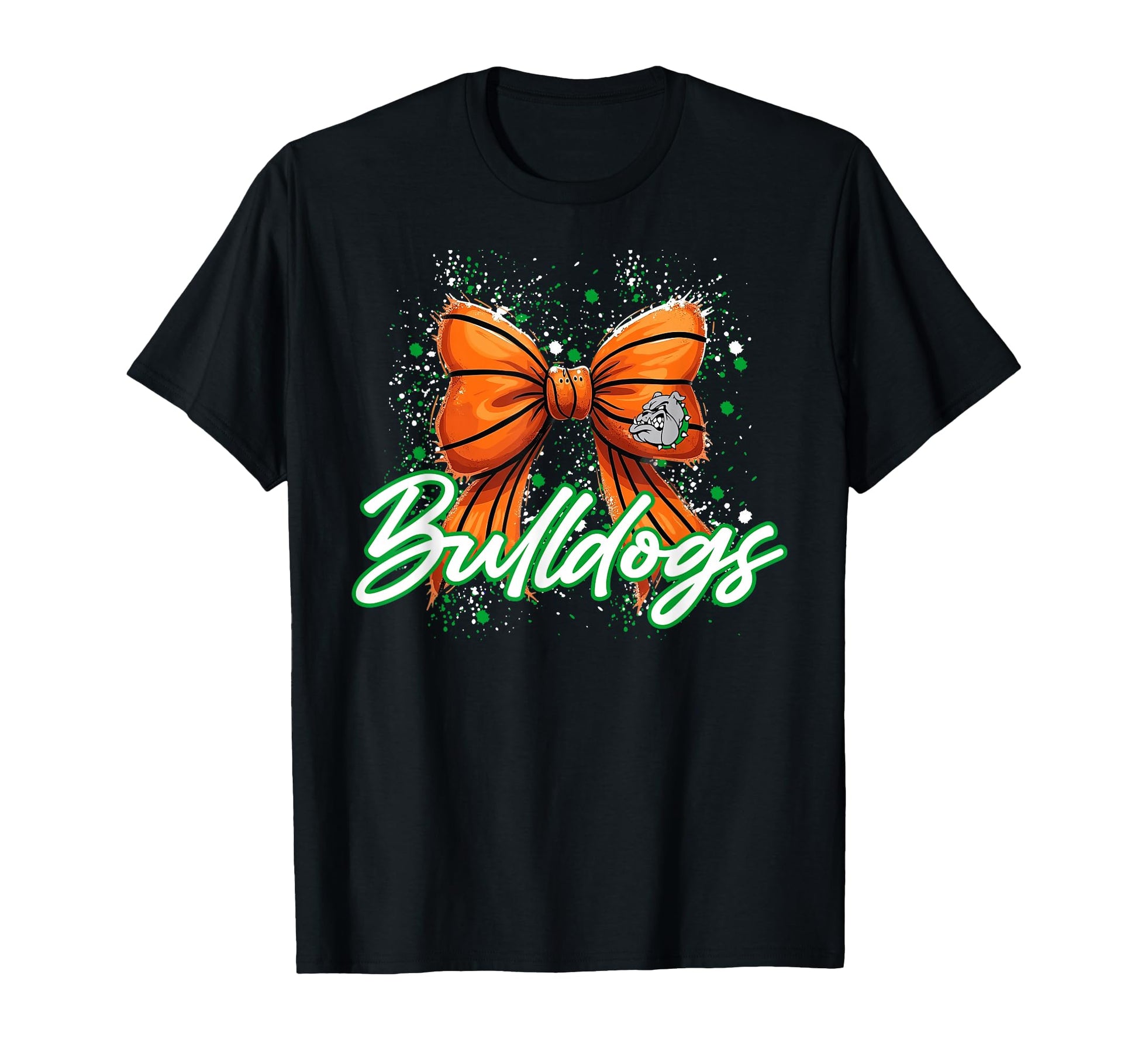 Green Bulldogs Basketball Bow T-Shirt - Fun Novelty Design for Adults - T-Shirt, Sweatshirt, Hoodie
