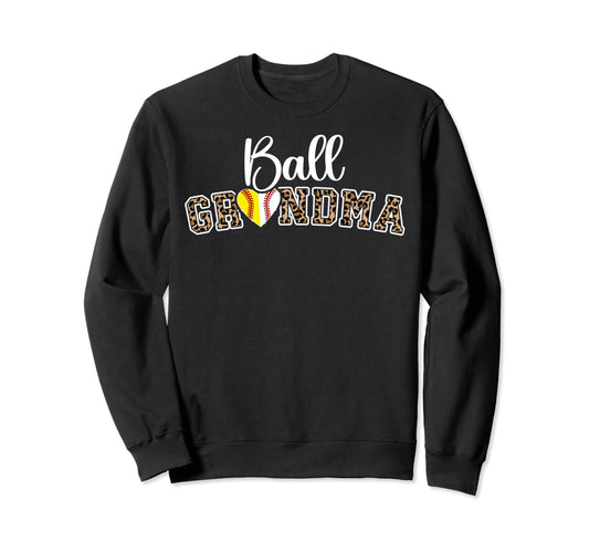 Ball Grandma Leopard Softball Sweatshirt - Aesthetic Graphic Men Women - T-Shirt, Sweatshirt, Hoodie