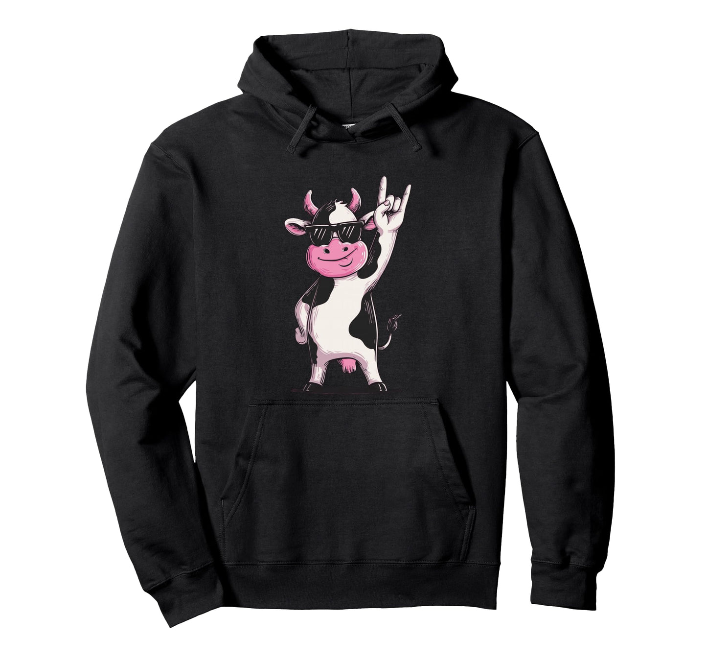 Cow Sunglasses Rock Hand Sign Punk Hoodie - Custom Art Print for Adults - T-Shirt, Sweatshirt, Hoodie