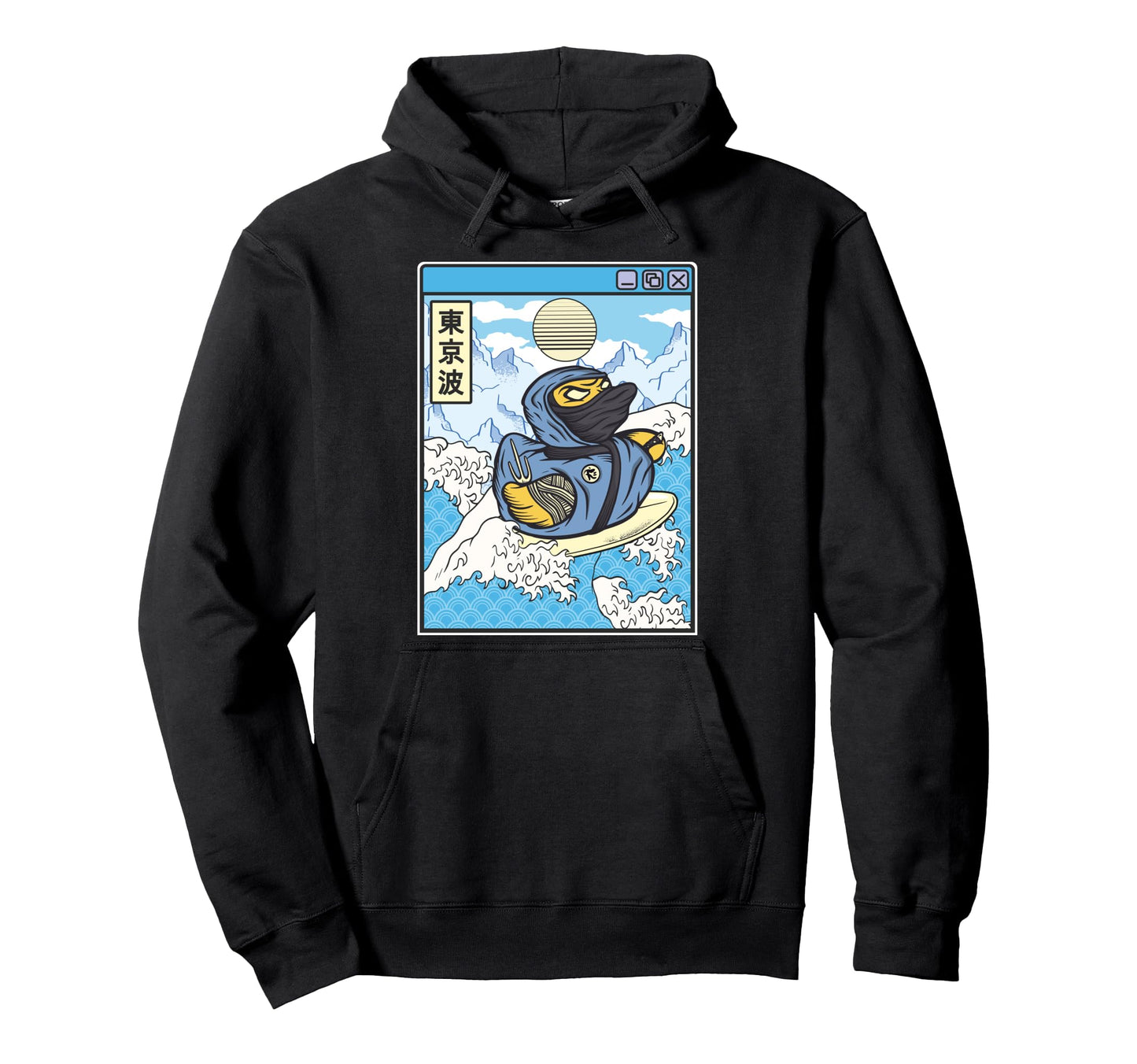 Surfing Ninja Rubber Duck Japanese Hoodie - Unique Graphic for Adults - T-Shirt, Sweatshirt, Hoodie