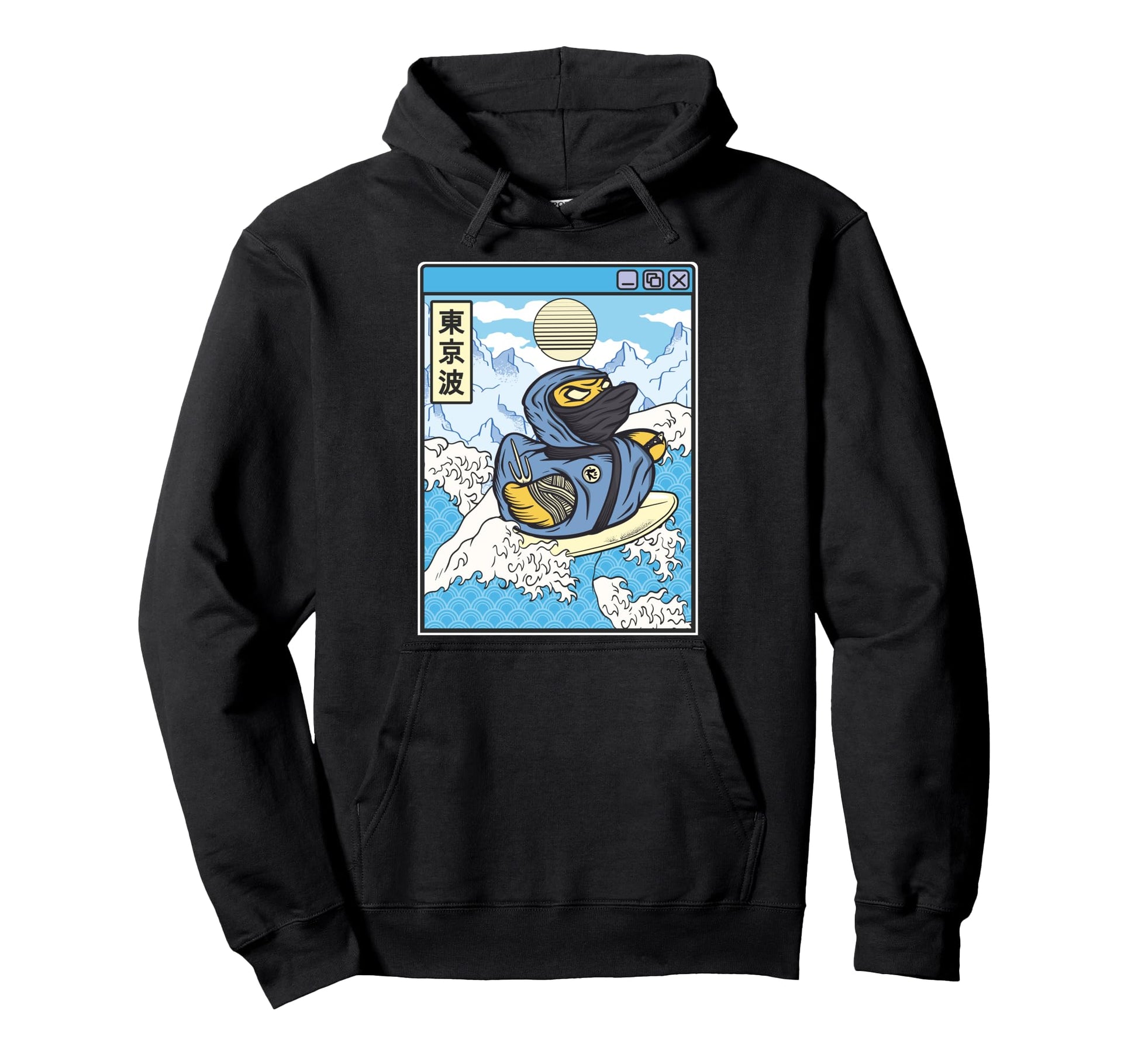 Surfing Ninja Rubber Duck Japanese Hoodie - Unique Graphic for Adults - T-Shirt, Sweatshirt, Hoodie
