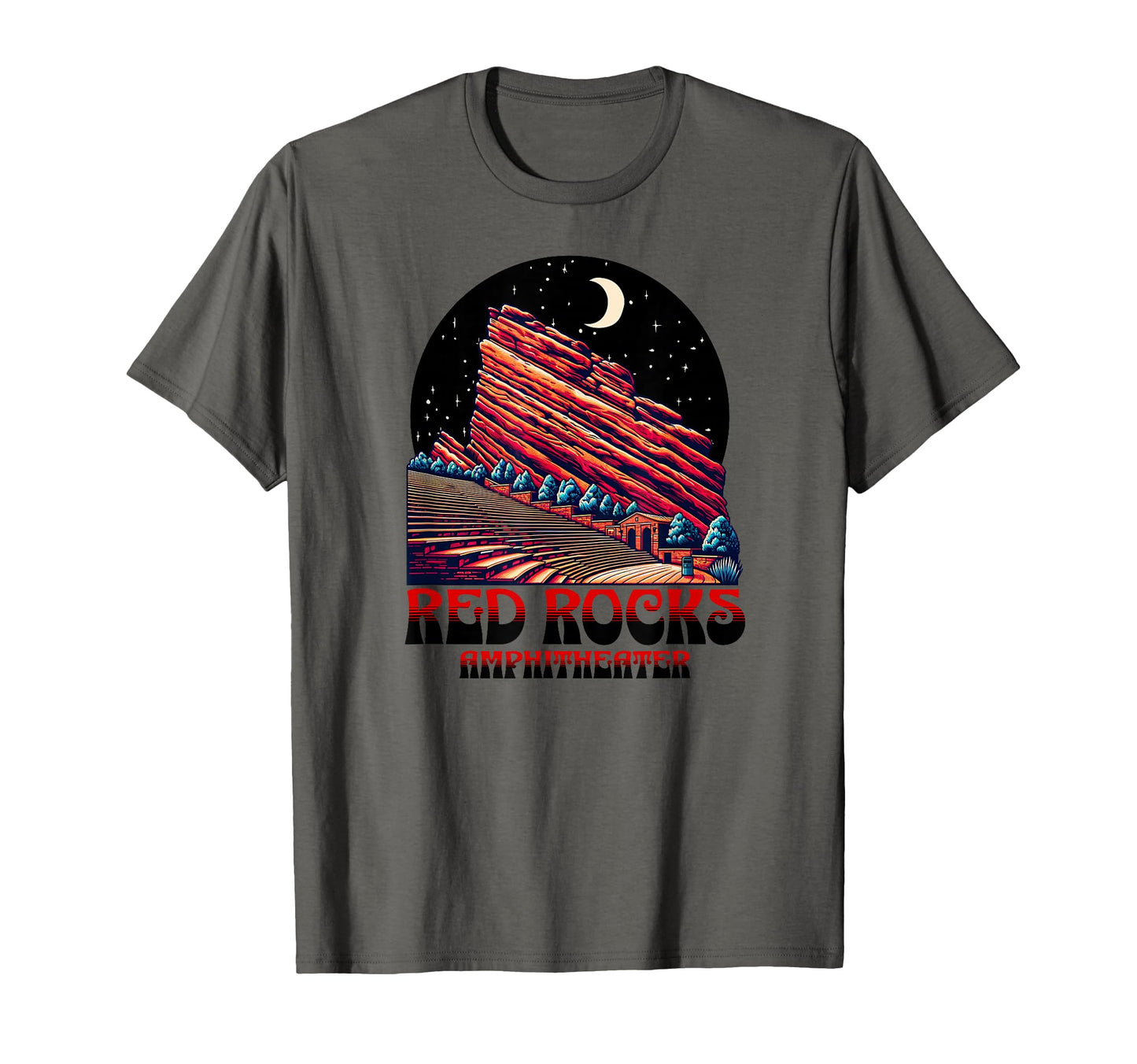 Red Rocks Amphitheater Moon Morrison T-Shirt - Casual Everyday Wear Unisex - T-Shirt, Sweatshirt, Hoodie