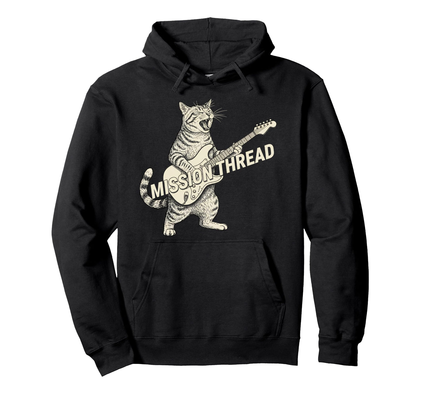 Mission Thread Cat Playing Guitar Hoodie - Casual Everyday Wear for Adults - T-Shirt, Sweatshirt, Hoodie