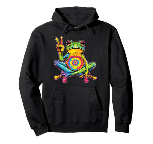 Tie Dye Frog Peace Sign Hippie Rainbow Hoodie - Novelty Apparel for Adults - T-Shirt, Sweatshirt, Hoodie