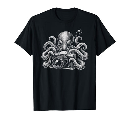 Photographer Octopus Camera Art T-Shirt - Graphic Print Men Women - T-Shirt, Sweatshirt, Hoodie