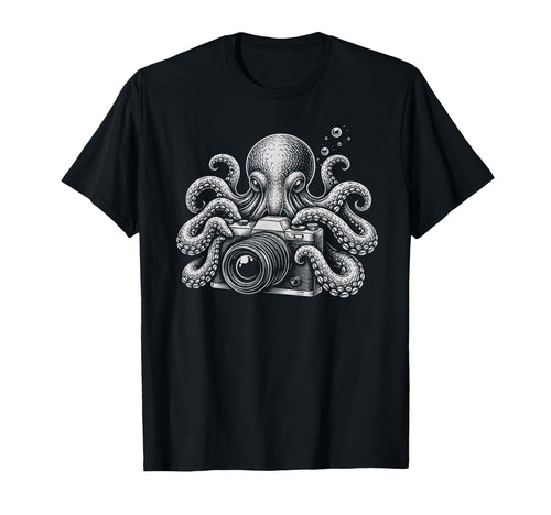 Photographer Octopus Camera Art T-Shirt - Graphic Print Men Women - T-Shirt, Sweatshirt, Hoodie