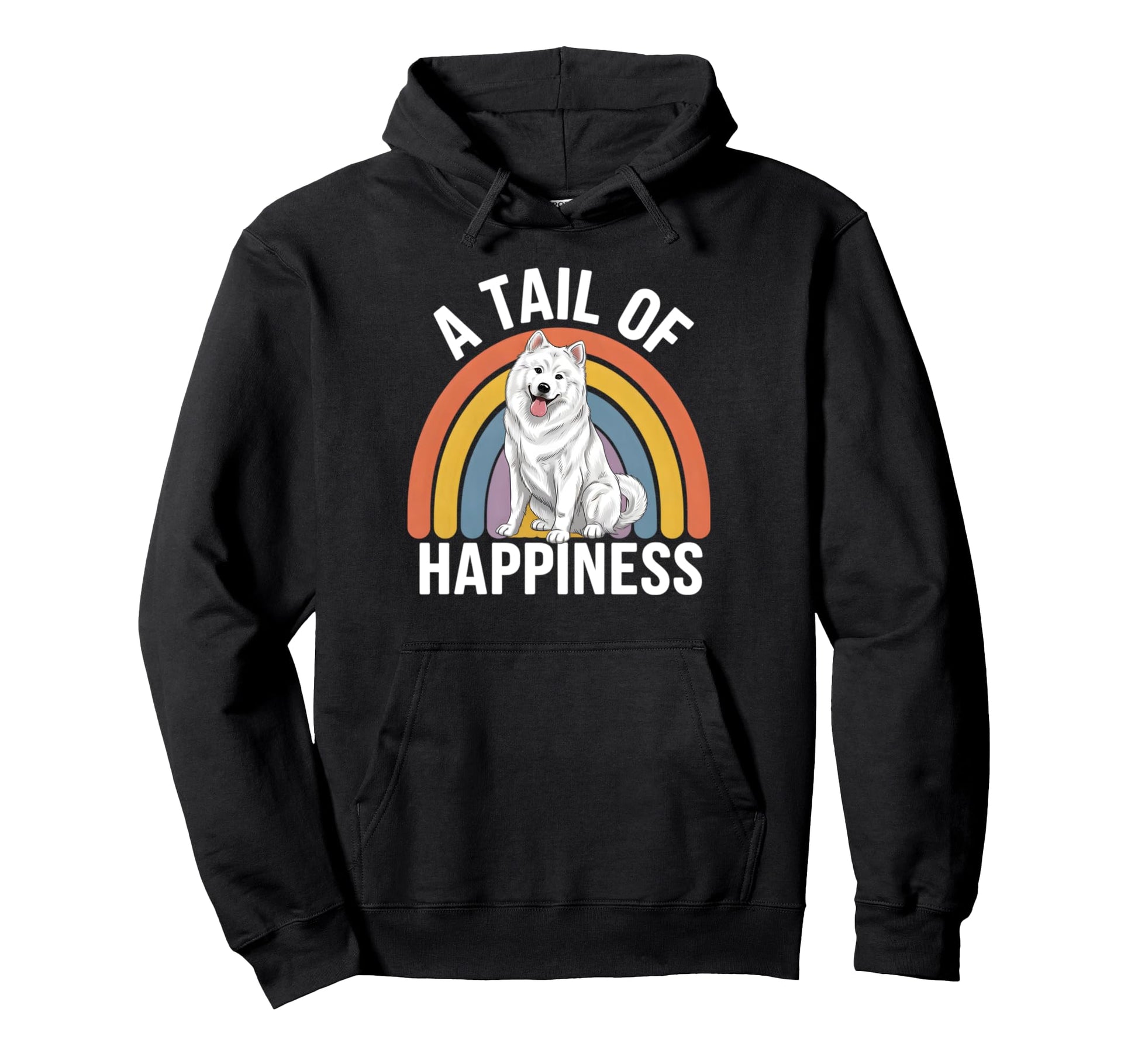 Tail Happiness Samoyed Dog Rainbow Hoodie - Fun Novelty Design for Adults - T-Shirt, Sweatshirt, Hoodie