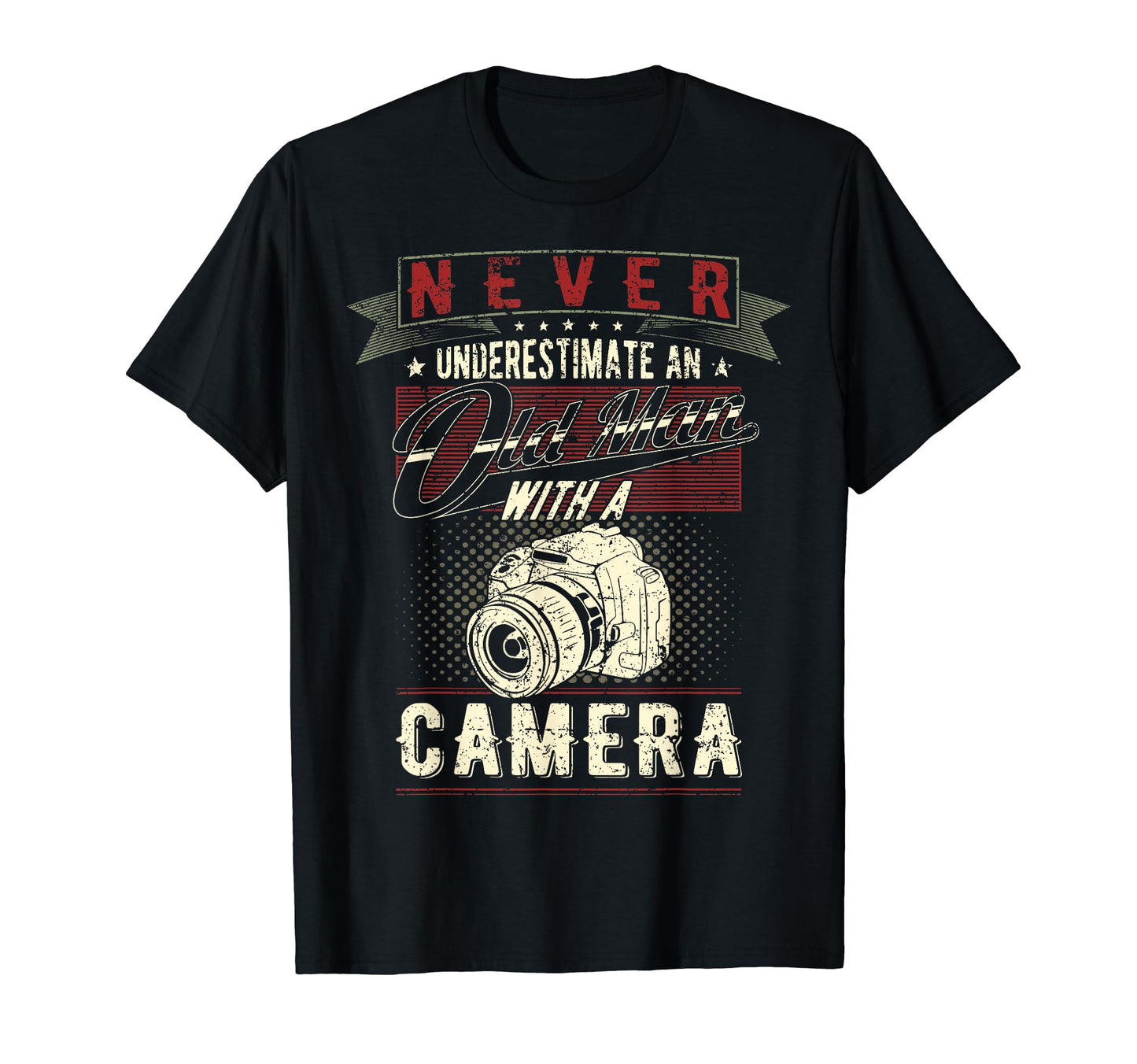Never Underestimate Old Camera T-Shirt - Minimalist Print for Adults - T-Shirt, Sweatshirt, Hoodie