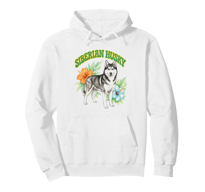 Husky Groovy Floral Watercolor Boho Hoodie - Novelty Apparel for Adults - T-Shirt, Sweatshirt, Hoodie