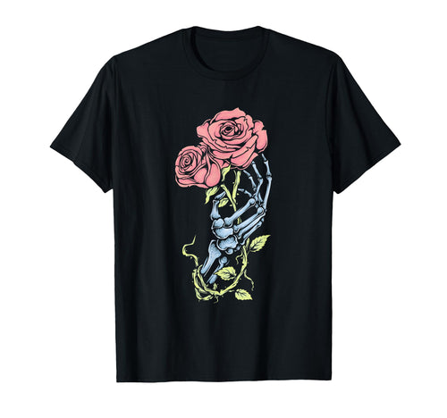 Skeleton Hand Rose Pastel Goth Dark T-Shirt - Novelty Apparel for Adults - T-Shirt, Sweatshirt, Hoodie
