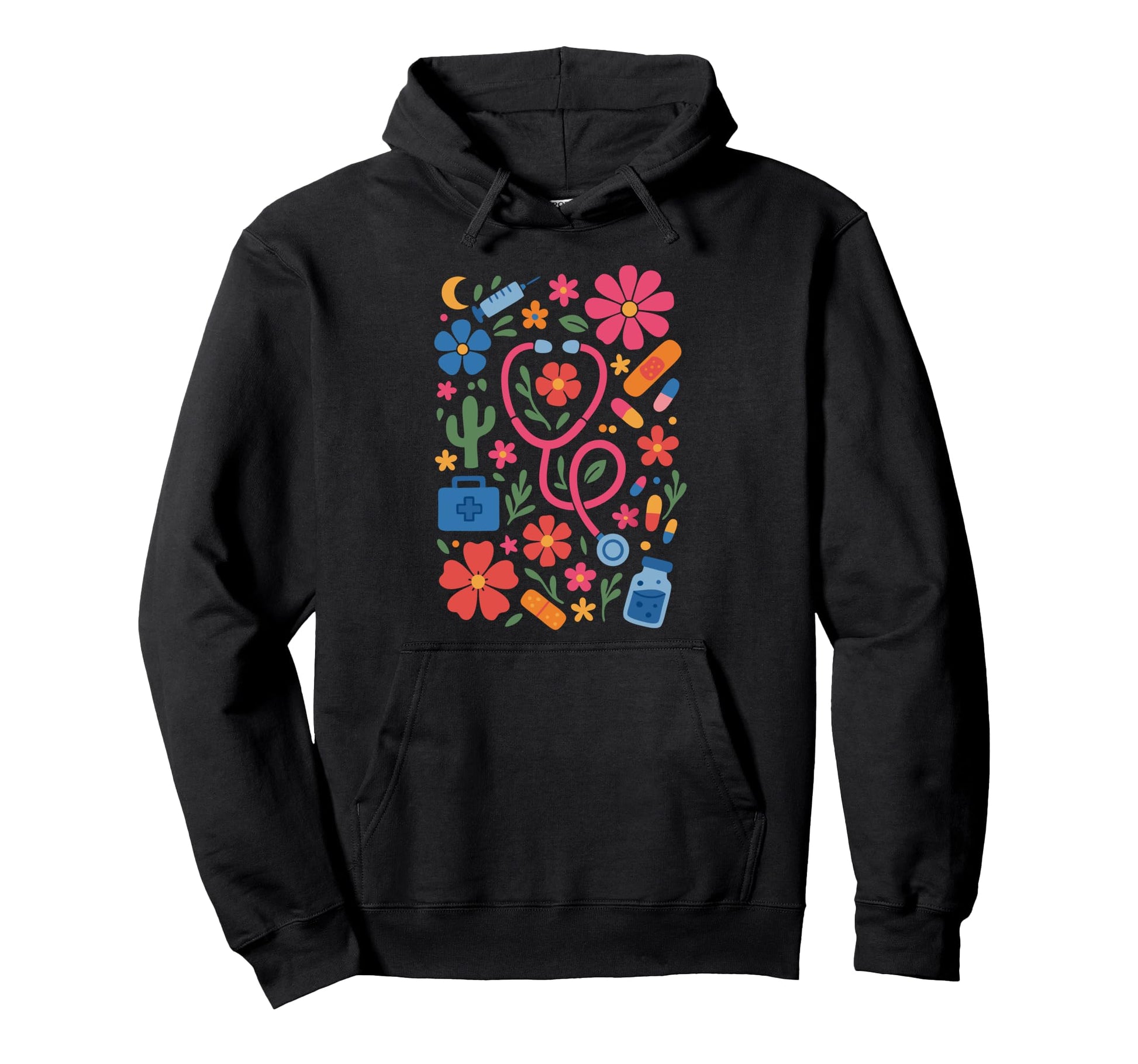 Boho Floral Nurse Doctor Stethoscope Rn Hoodie - Streetwear Style Unisex - T-Shirt, Sweatshirt, Hoodie