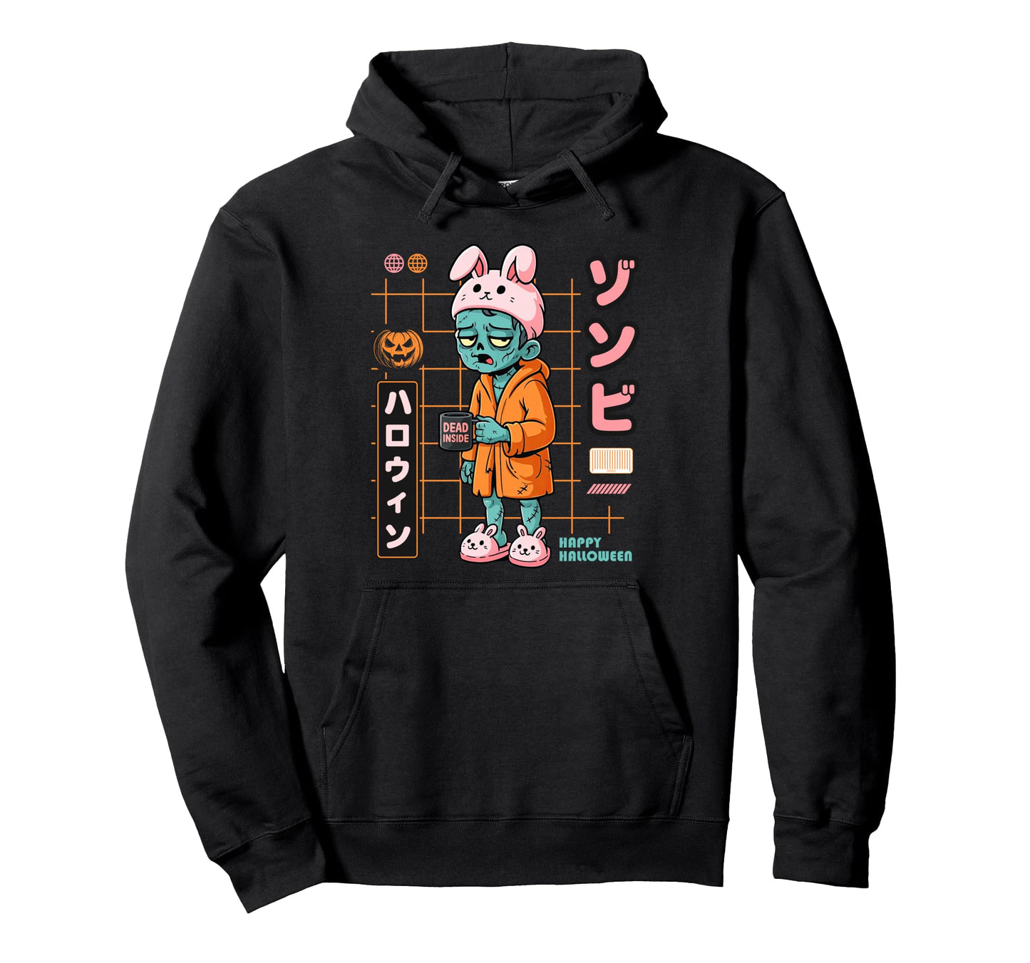 Kawaii Zombie Coffee Lover Undead Halloween Hoodie - Unique Graphic Unisex - T-Shirt, Sweatshirt, Hoodie