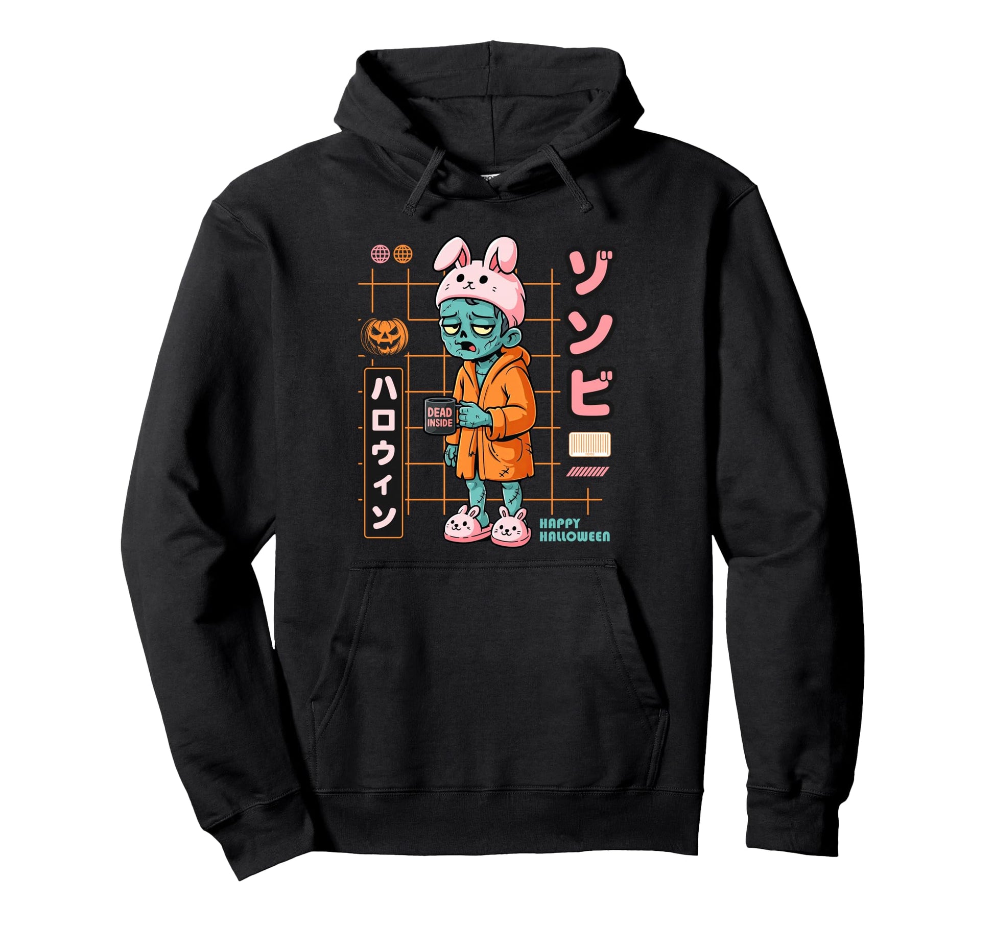 Kawaii Zombie Coffee Lover Undead Halloween Hoodie - Unique Graphic Unisex - T-Shirt, Sweatshirt, Hoodie
