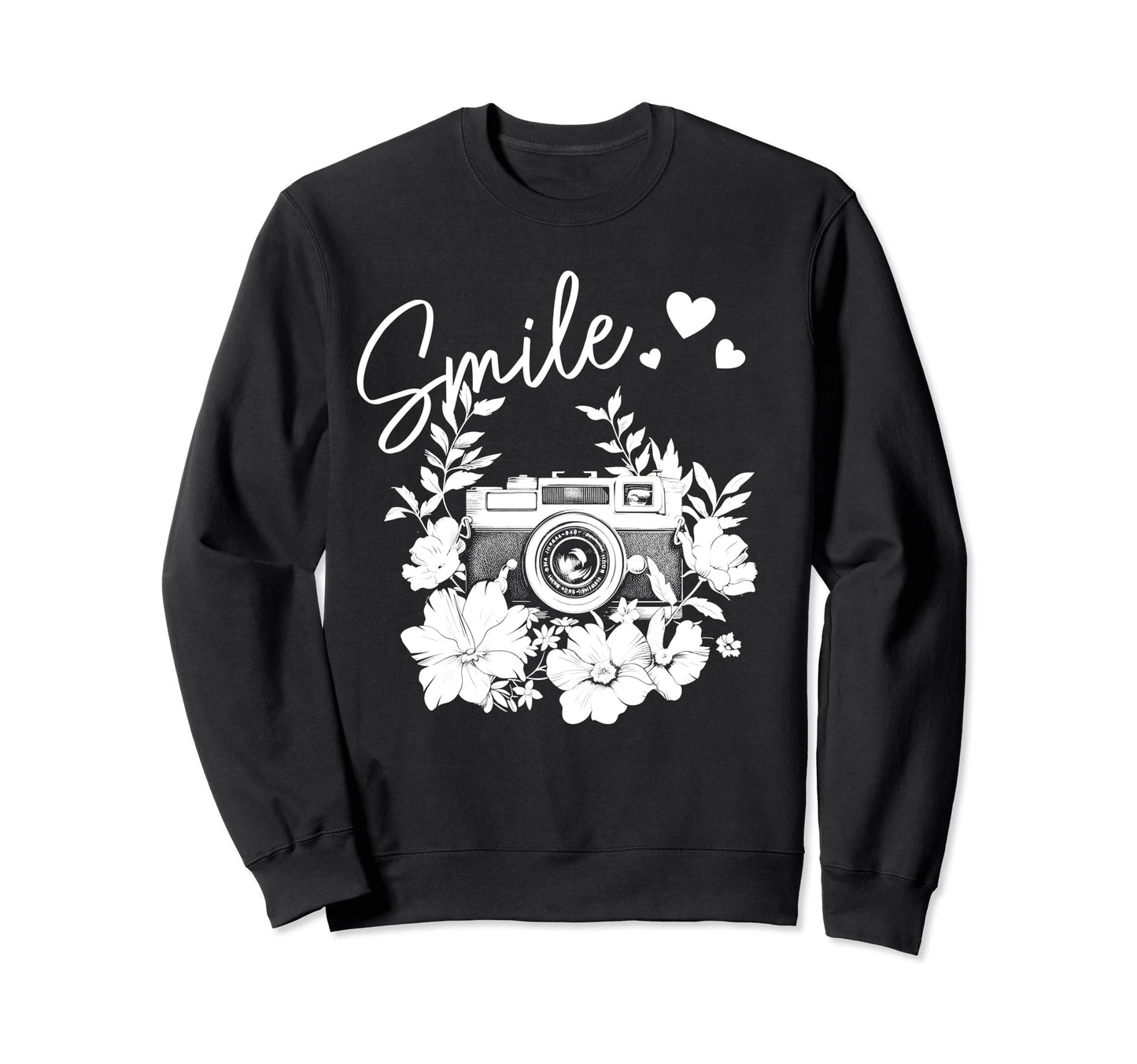 Photographer Smile Camera Flowers Sweatshirt - Aesthetic Graphic Unisex - T-Shirt, Sweatshirt, Hoodie
