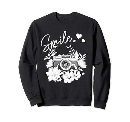Photographer Smile Camera Flowers Sweatshirt - Aesthetic Graphic Unisex - T-Shirt, Sweatshirt, Hoodie