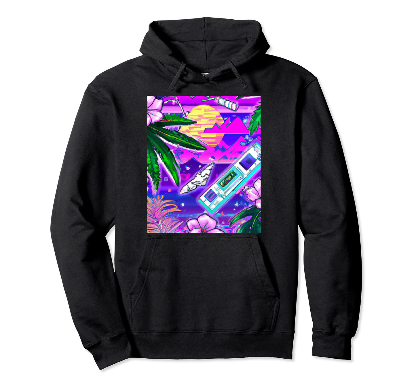 Hawaii Vaporwave Sunset Synthwave Hawaiian Hoodie - Graphic Print Unisex - T-Shirt, Sweatshirt, Hoodie